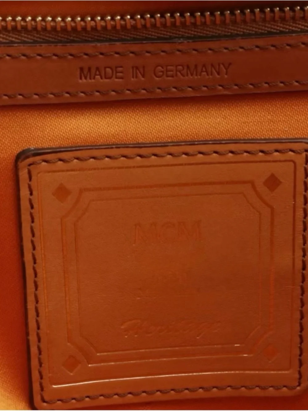MCM Cognac Monogram Leather Briefcase with Gold-Tone Lock